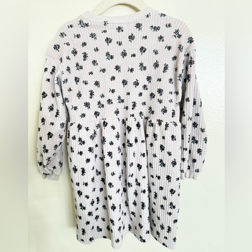Zara Curduroy Floral Long Sleeve Dress - Light Lavender with Black & Teal Print